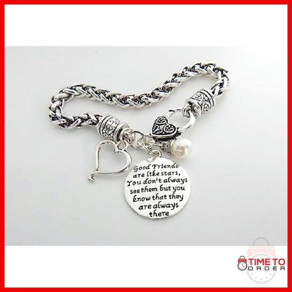 Stainless Steel Sister Charm Bracelet with Pearl Heart Gift - Picture 3 of 5